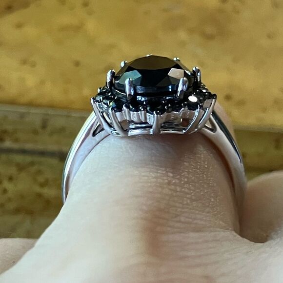 Natural Black Spinel Sterling Silver Ring Size 6 - Picture 2 of 10